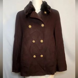 Mondi  Luxe Style Brown Wool Coat faux fur collar Euro 38 USA Large